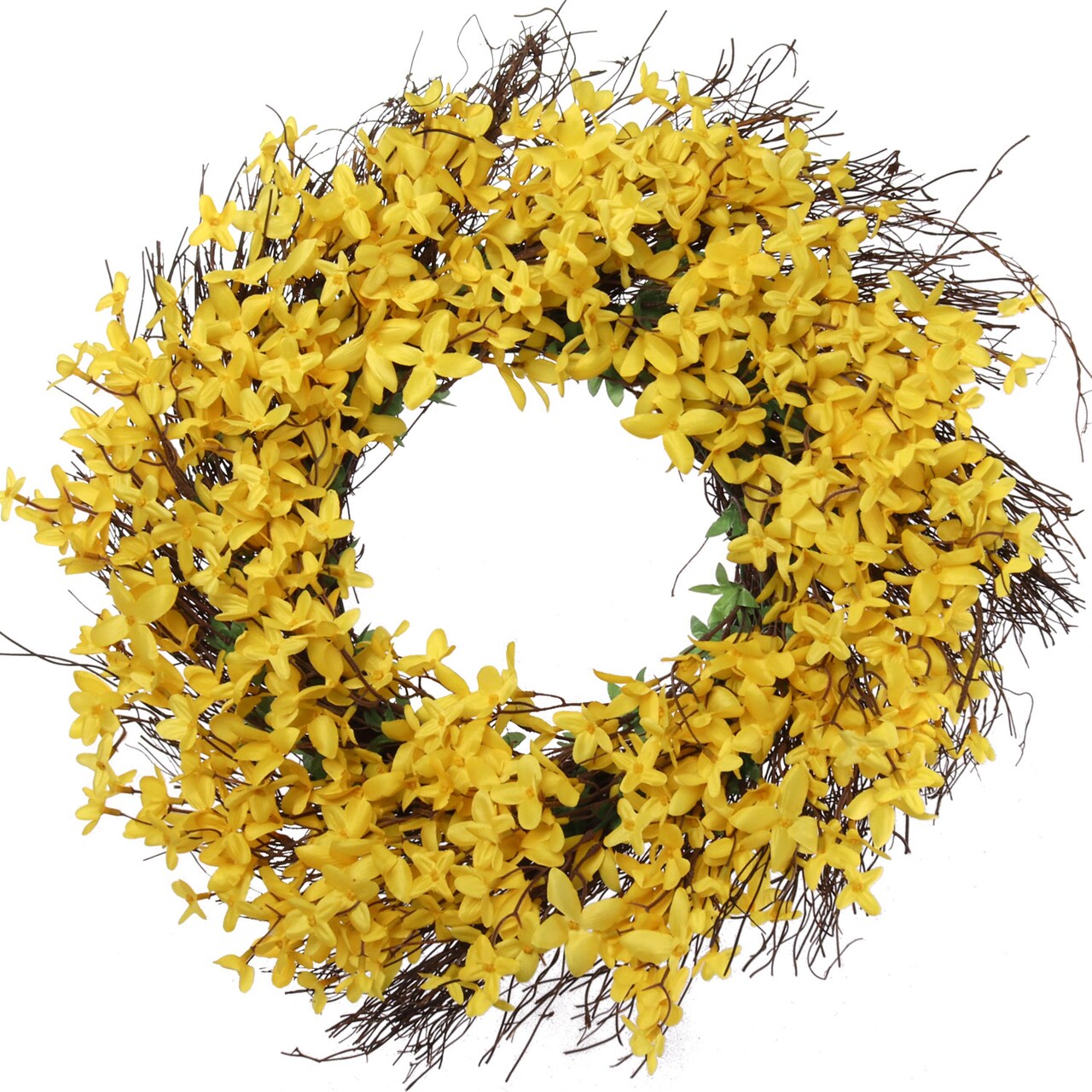 2-Pack: 22" Sunny Forsythia Wreaths with Grapevine Ring, Floral Home by Artificial Flowers